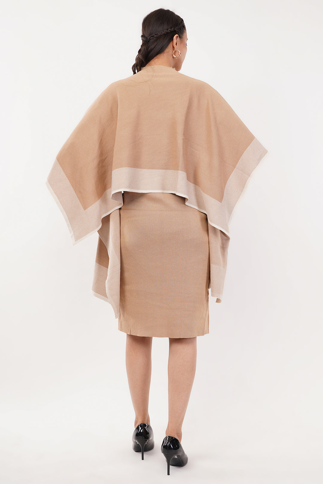 Caramel Wollen Short Dress with Shawl