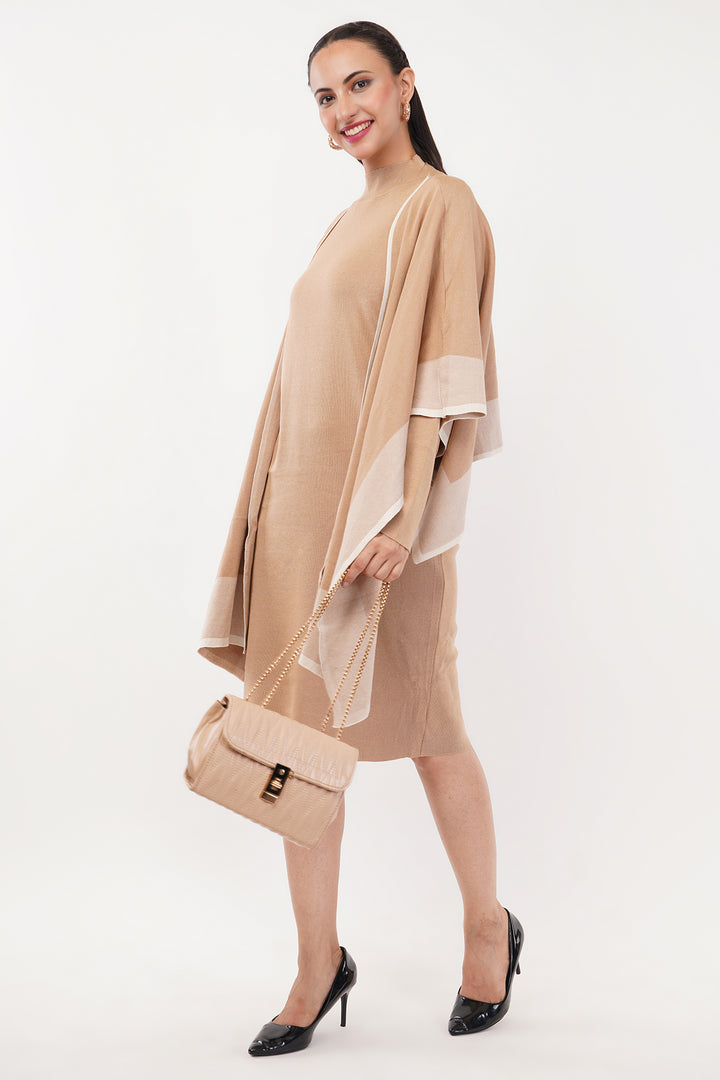 Caramel Wollen Short Dress with Shawl