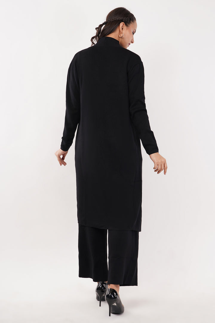 All Black 3 pc Wollen Pant Set with Cape