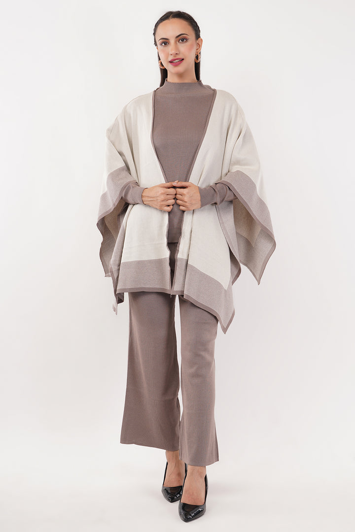 Voilet 3 pcs Pant set with shawl wollen