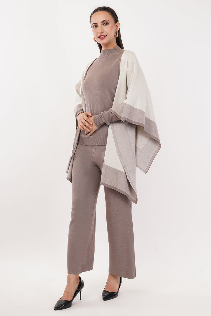 Voilet 3 pcs Pant set with shawl wollen