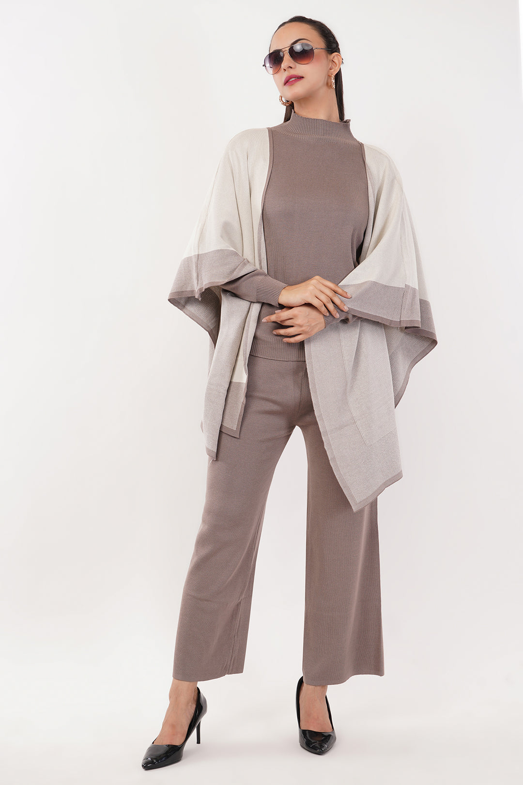 Voilet 3 pcs Pant set with shawl wollen