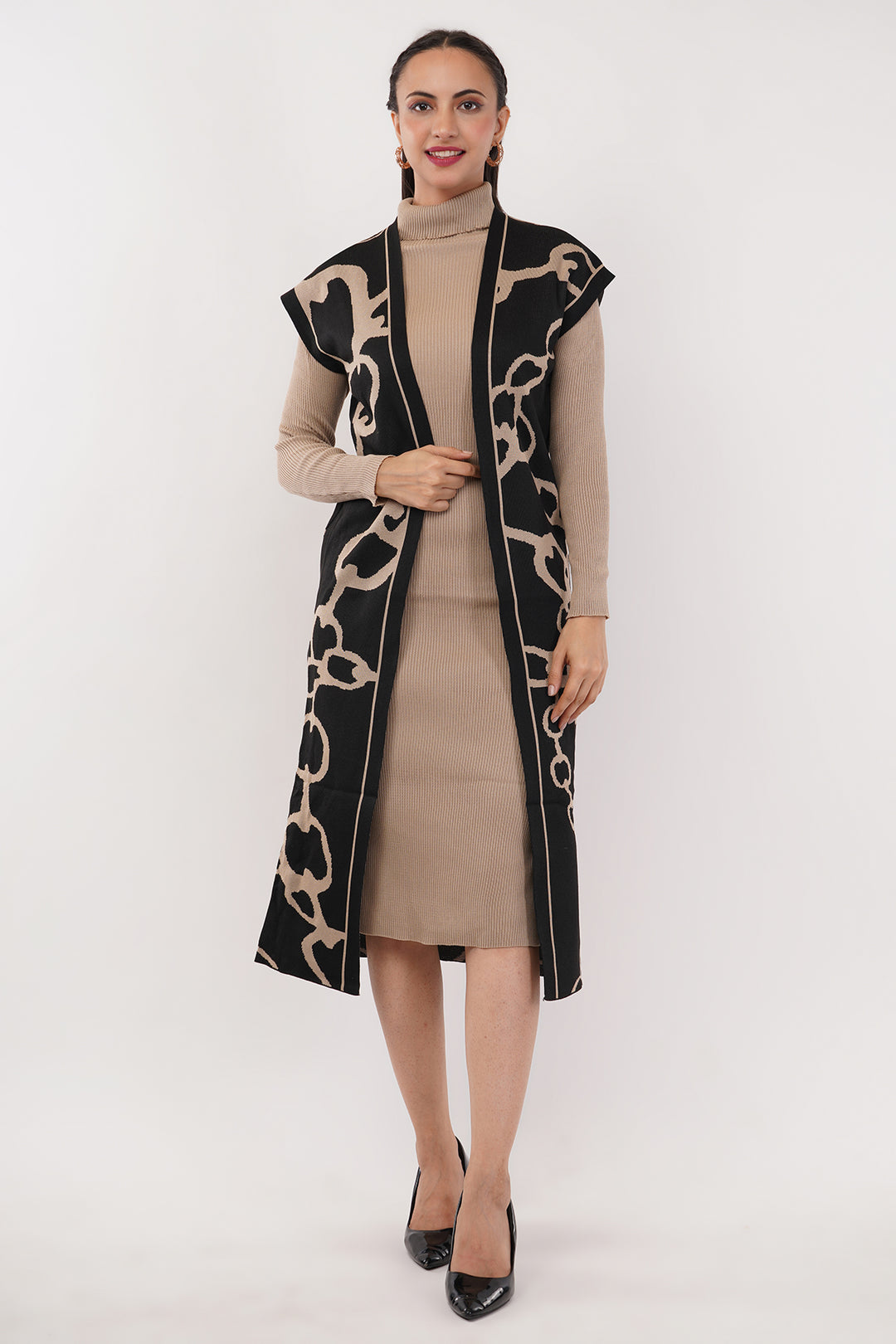2pc Brown and Bleck wollen Cape Dress