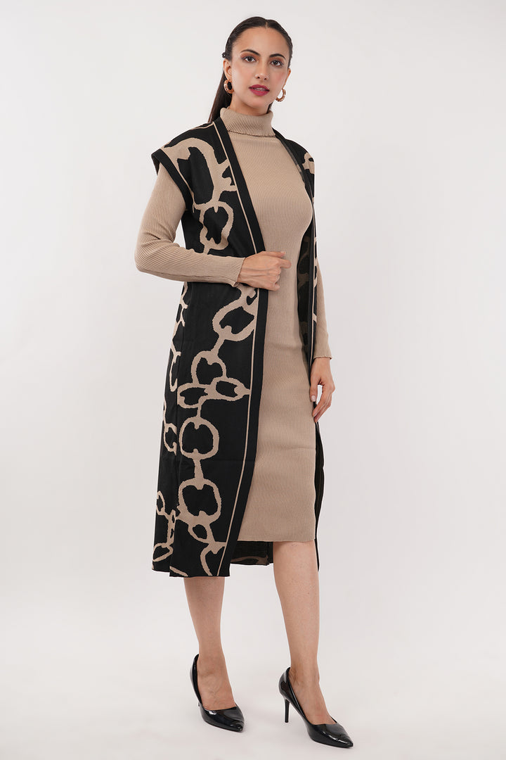 2pc Brown and Bleck wollen Cape Dress
