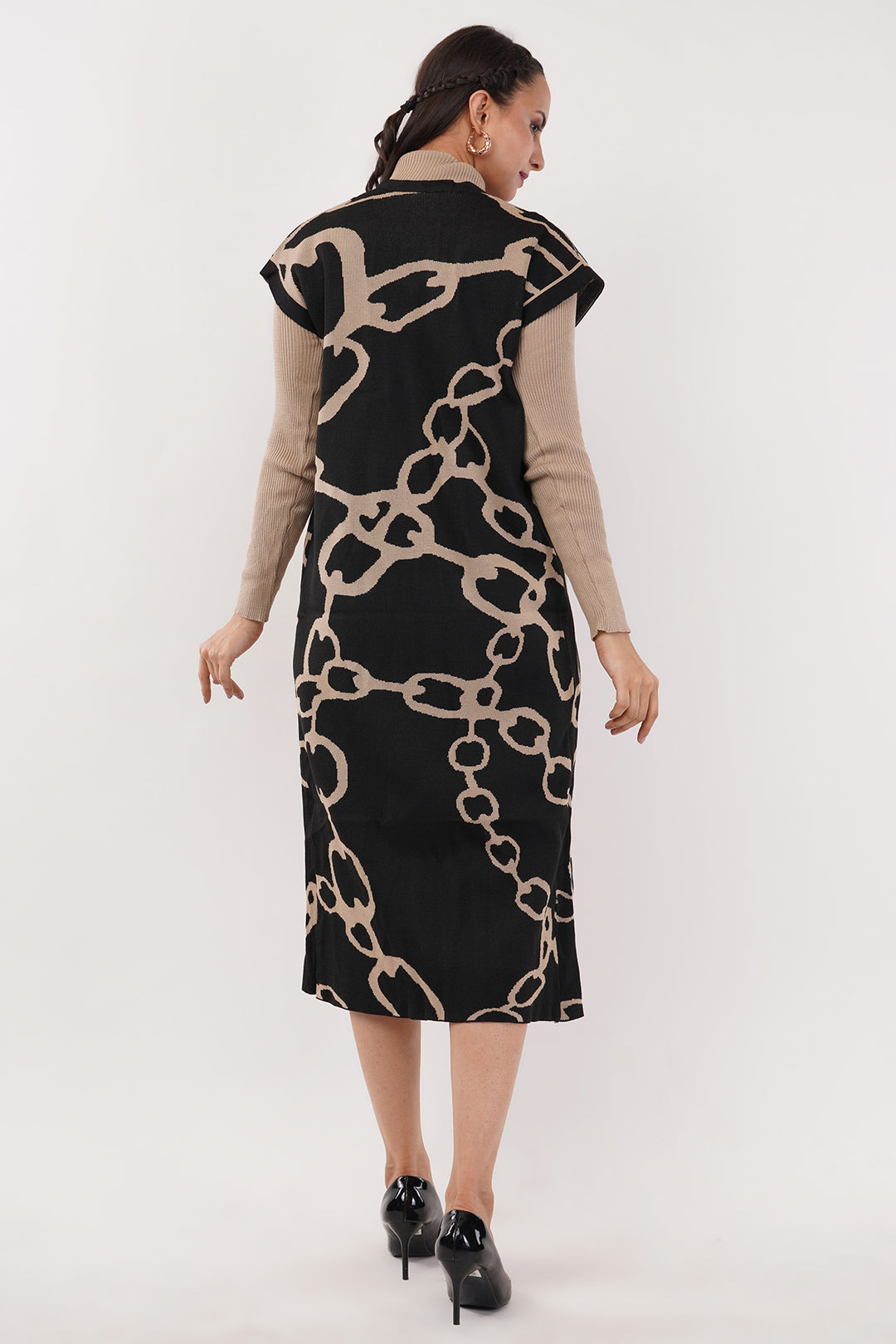 2pc Brown and Bleck wollen Cape Dress