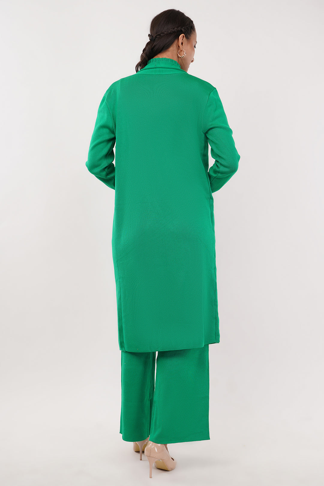 Green 3 pcs wollen cord set with Cape
