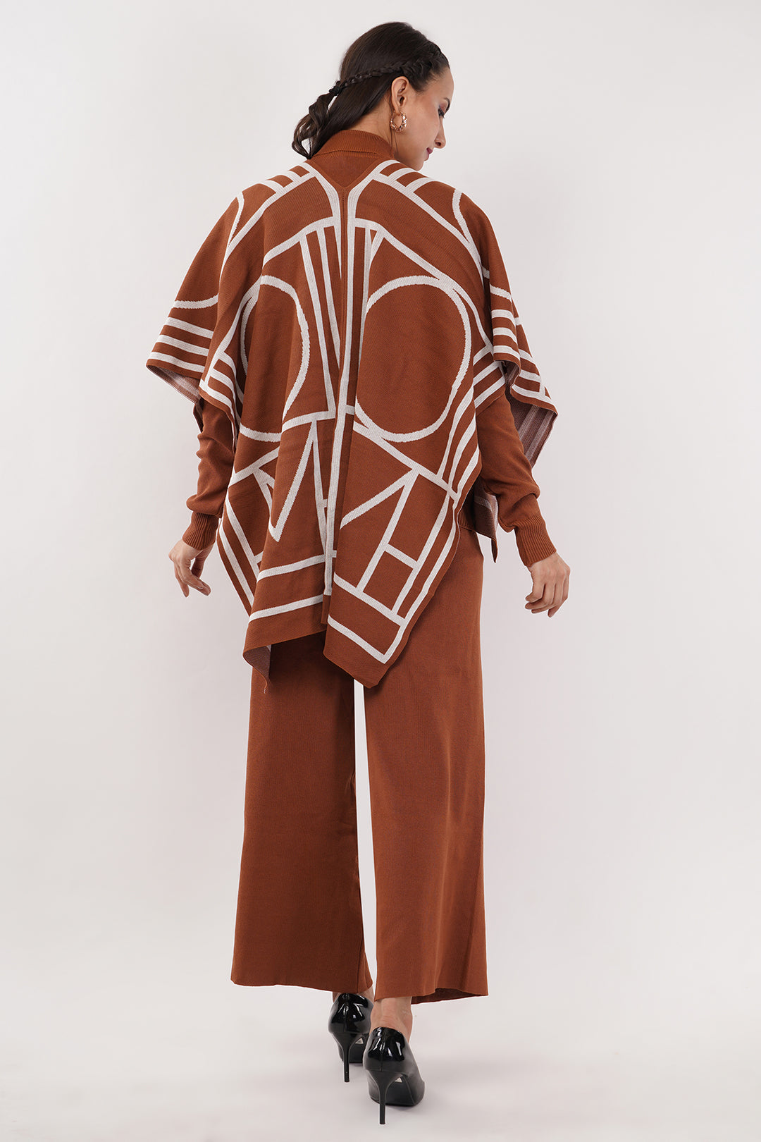 3 Pc Rust Wollen Pant Set with Shawl