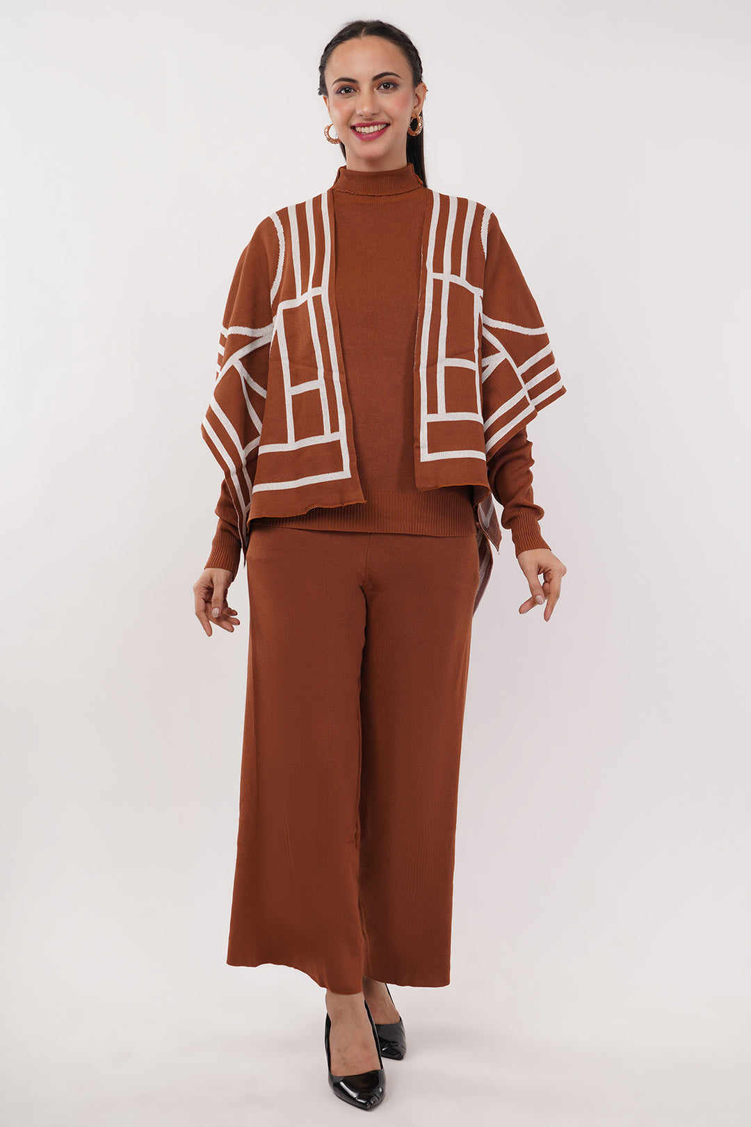 3 Pc Rust Wollen Pant Set with Shawl