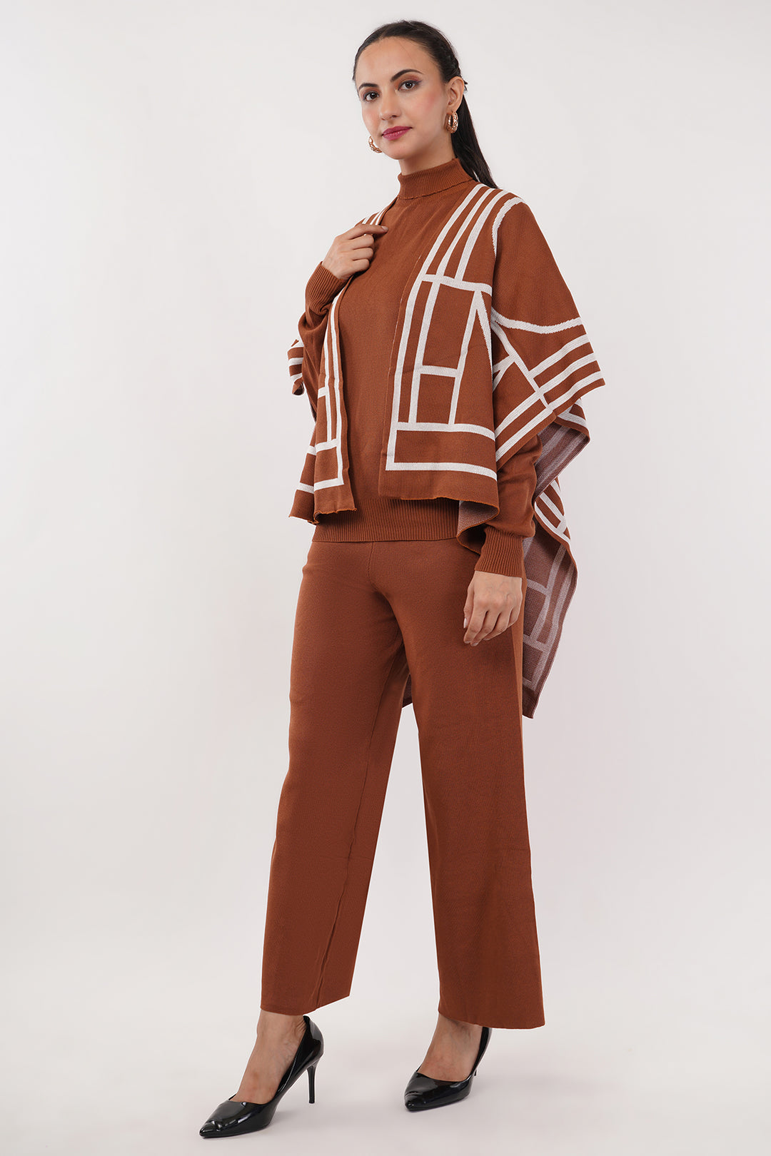 3 Pc Rust Wollen Pant Set with Shawl