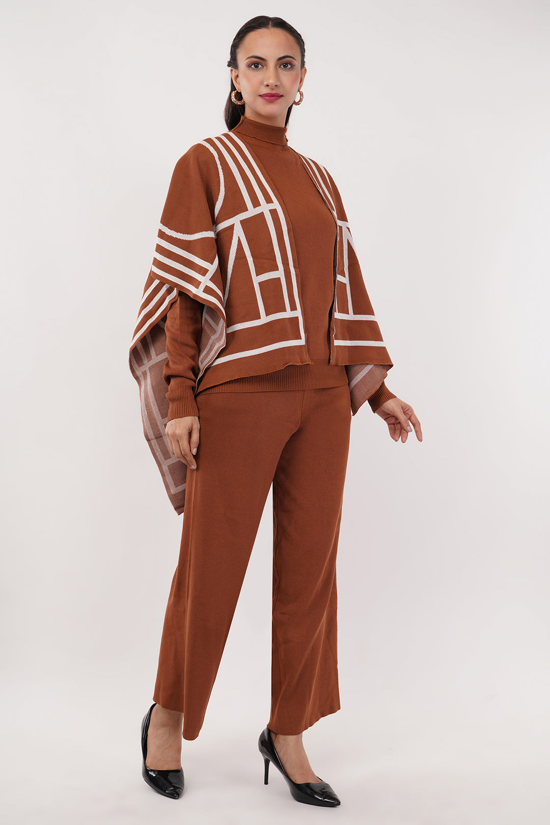 3 Pc Rust Wollen Pant Set with Shawl
