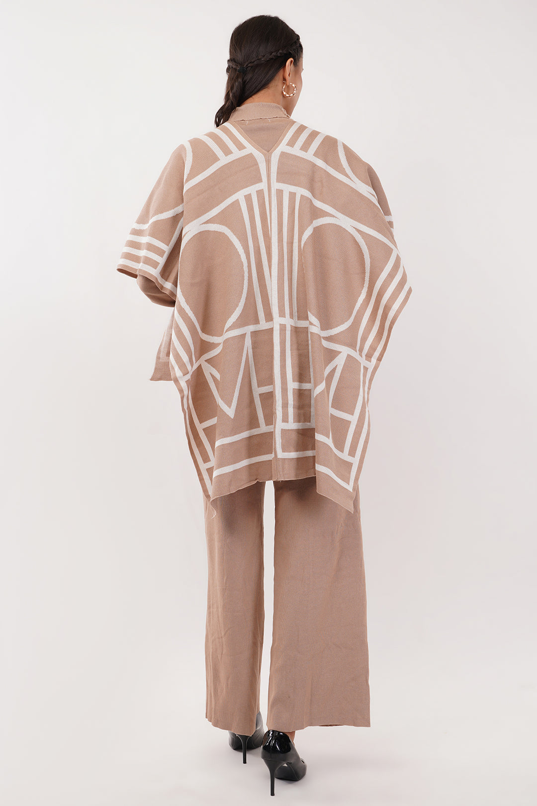 3 Pcs light Brown Wollen Pant set with shawl