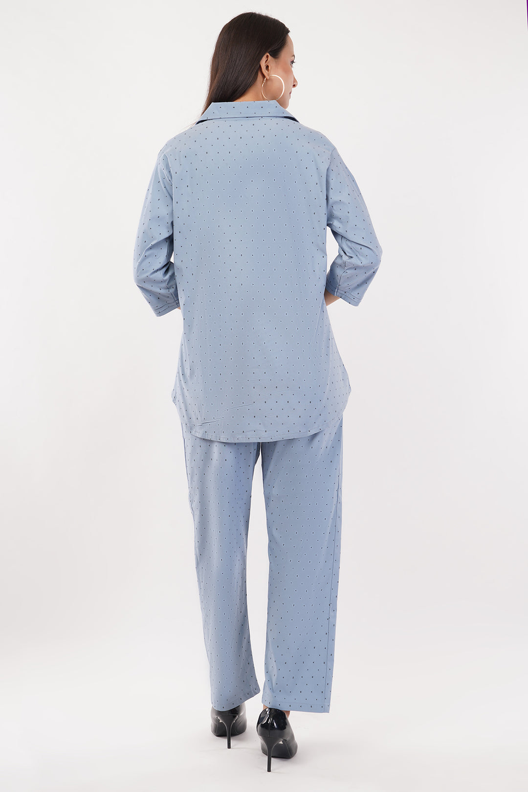 strechable light denim look 2pc cord set with pants and top