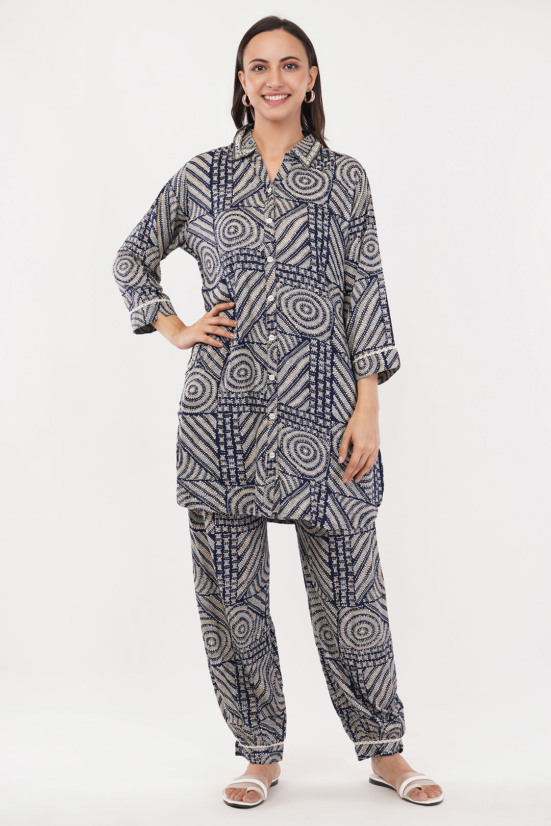 smart rayon pathani style cord set with geometric print