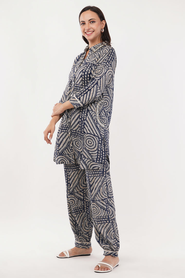 smart rayon pathani style cord set with geometric print