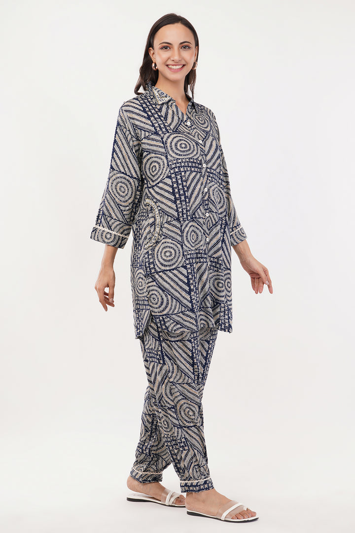 smart rayon pathani style cord set with geometric print