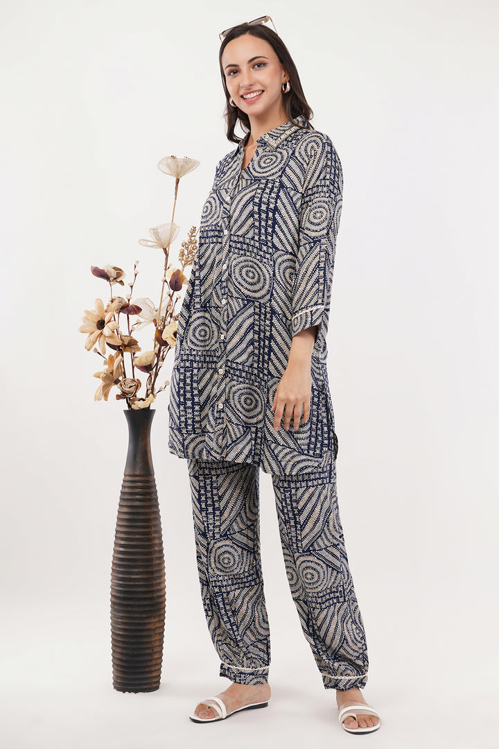 smart rayon pathani style cord set with geometric print